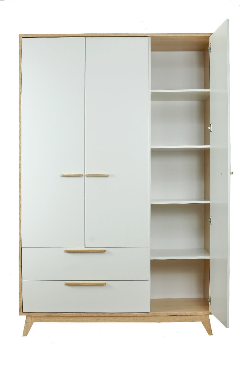 Conjunto Quarto Bebê: Berço + Guarda Roupa 3 Portas e 2 Gavetas Petit Branco e Carvalho