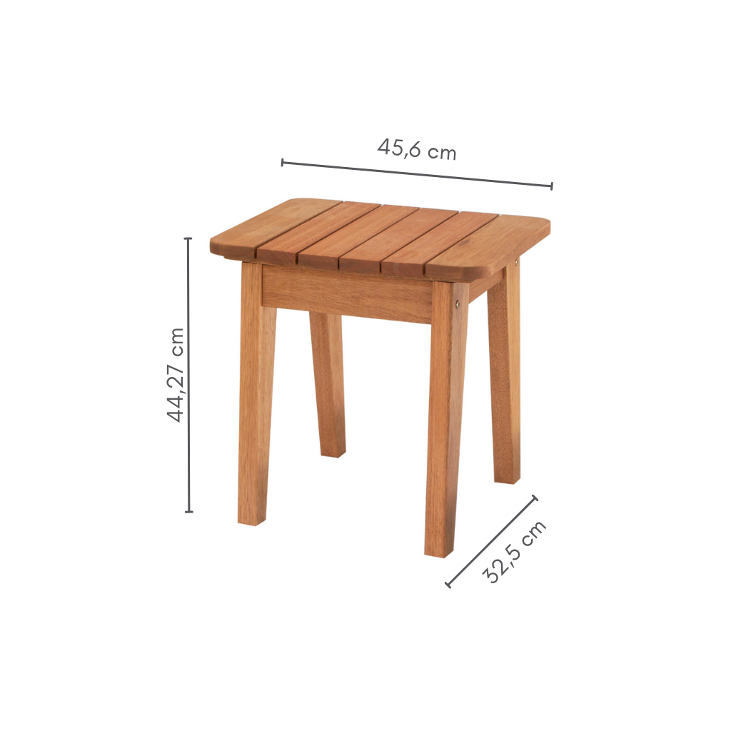 Banco baixo ripado cor castanheira, A=44,27 cm L=32,5 cm C=45,6 cm