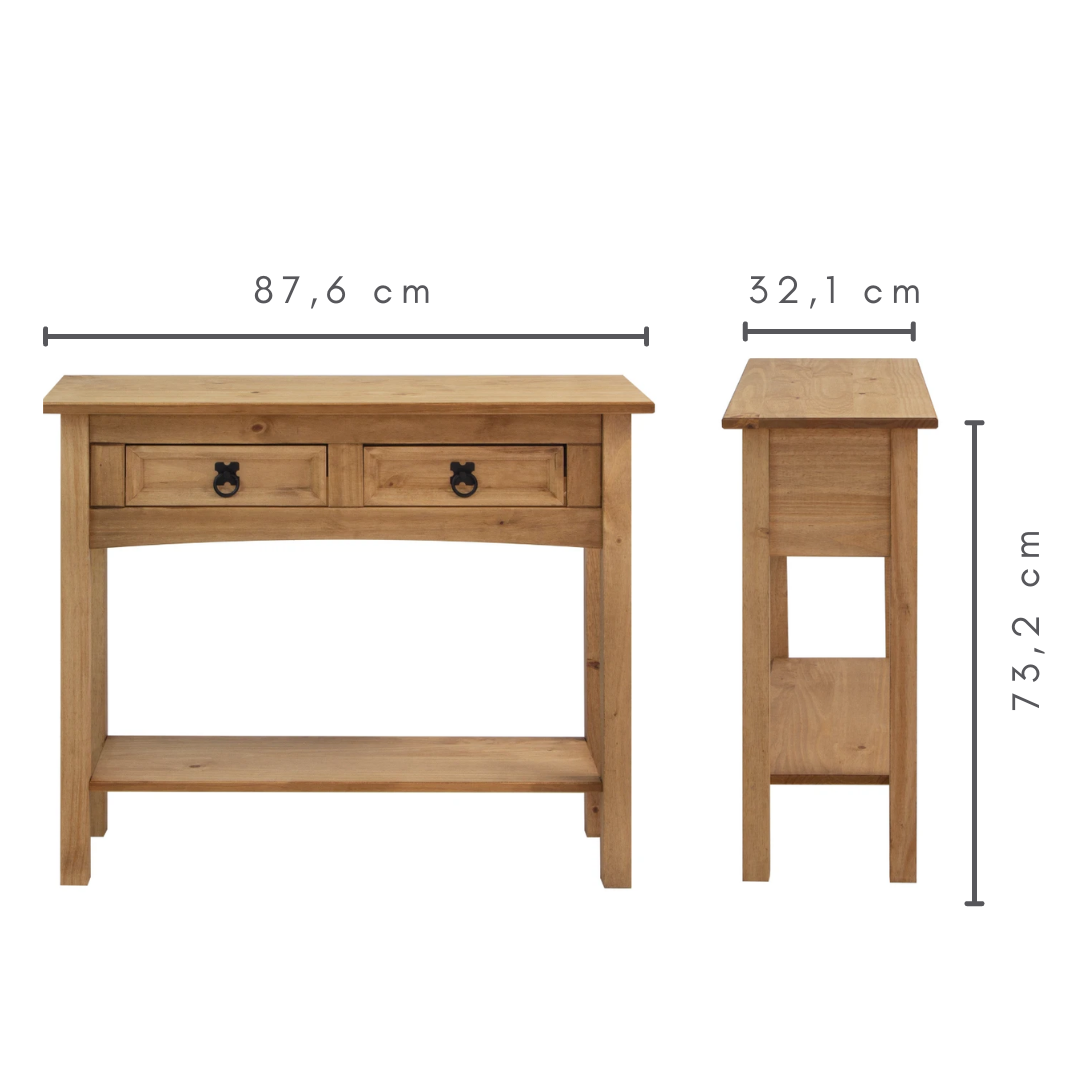 Aparador com 2 gavetas, com prateleira baixa, cor madeira natural, A=73,2 cm C=87,6 cm L=32,1 cm