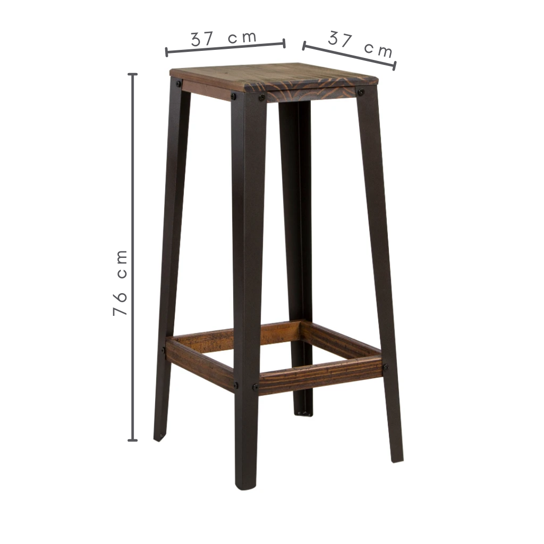 Banqueta alta cor marrom, com pés cor grafite, A=76 cm L=37 cm C=37 cm