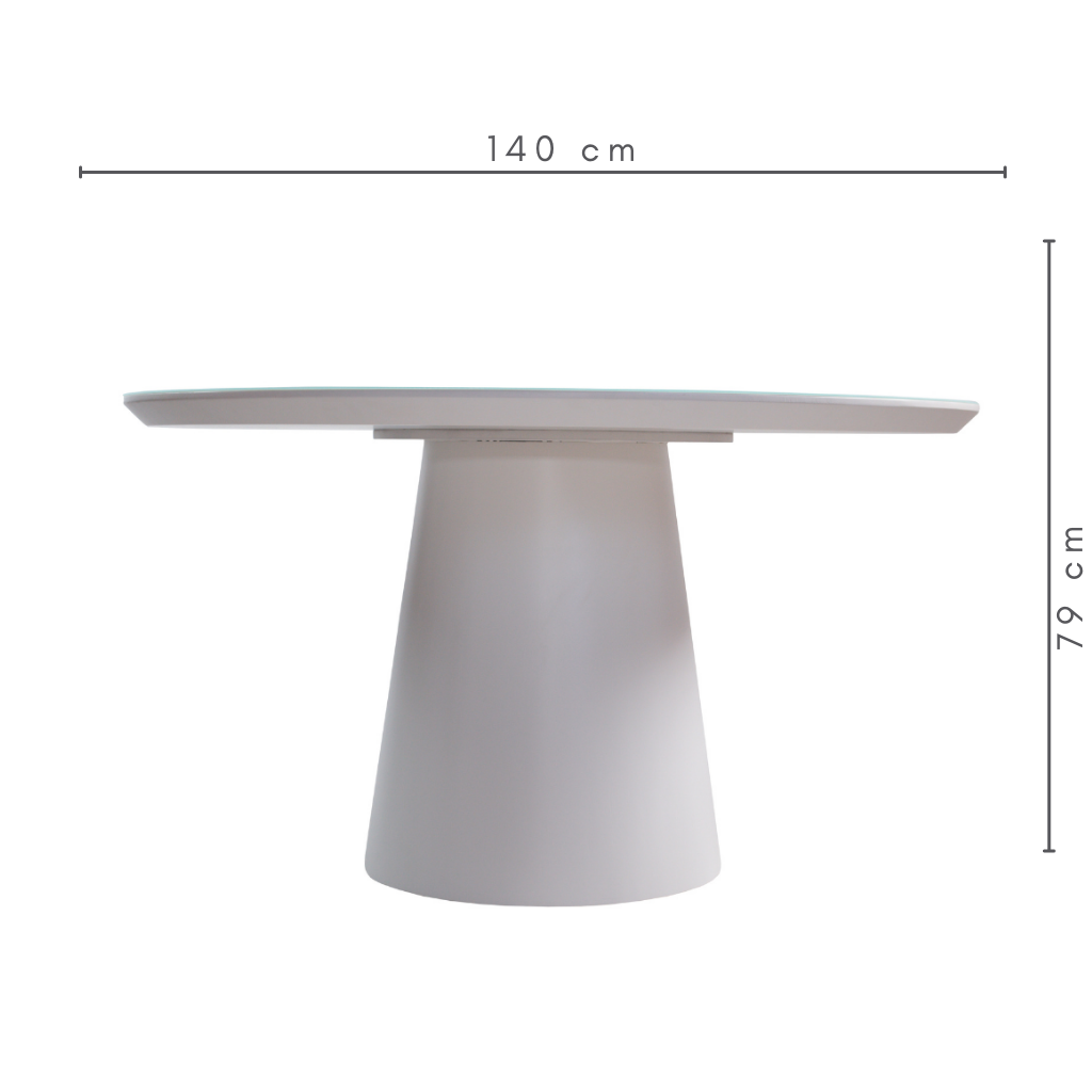 Mesa de Jantar Redonda Merida Base Cone Branca e Tampo Branco 140 cm, medidas A=79 cm C=140 cm