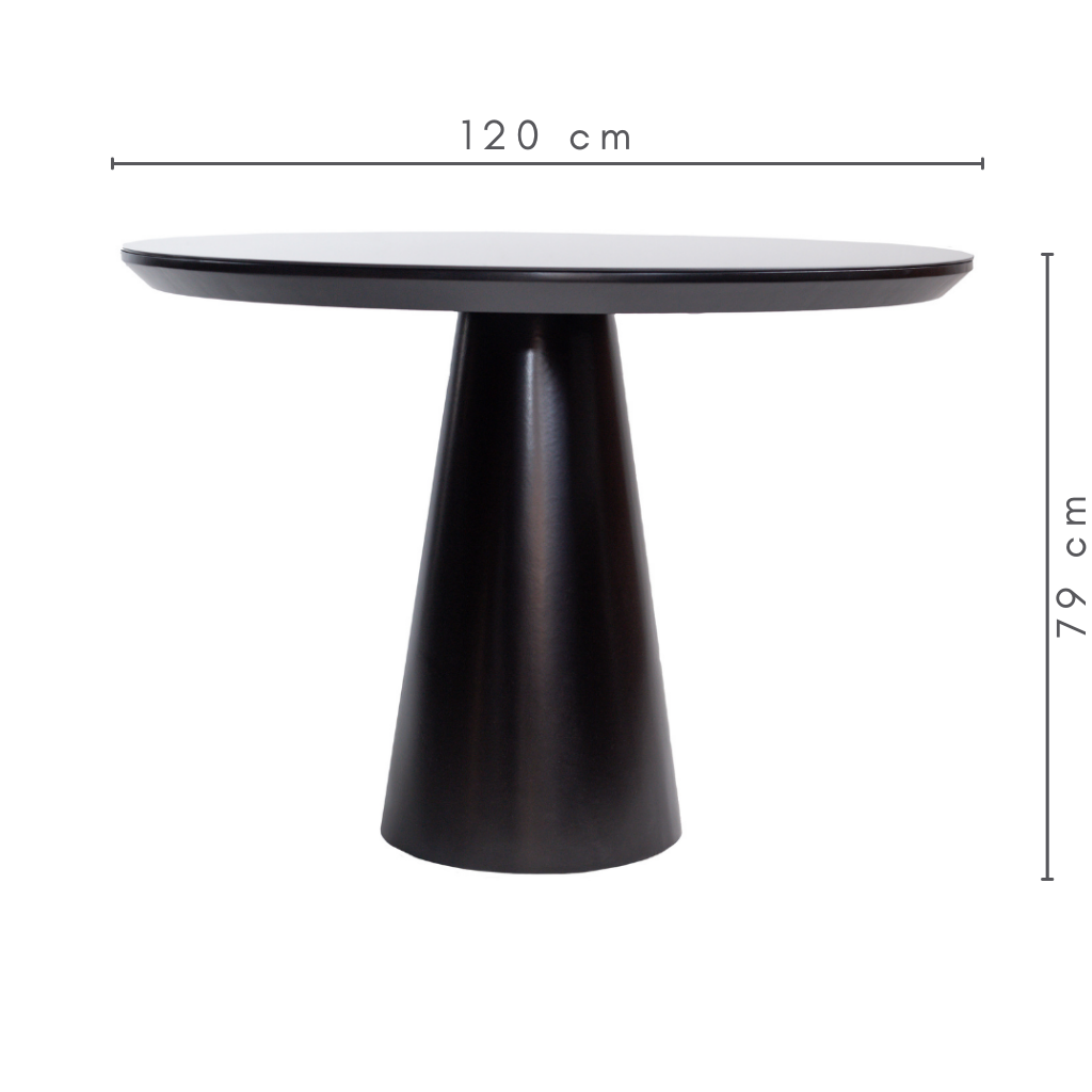 Mesa de Jantar Redonda Morgana Base Cone Preto e Tampo Preto e Vidro sobreposto Preto 120 cm