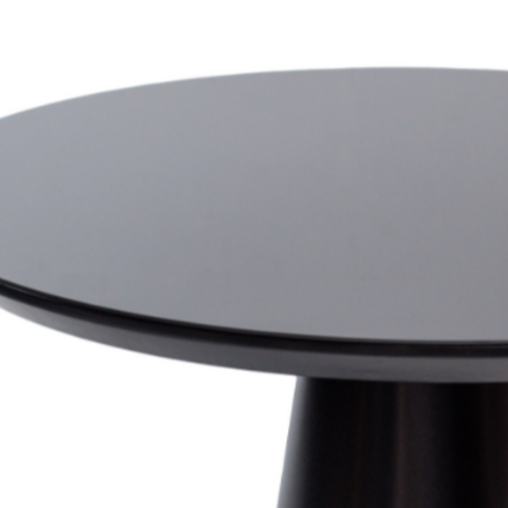 Mesa de Jantar Redonda Morgana Base Cone Preto e Tampo Preto e Vidro sobreposto Preto 120 cm