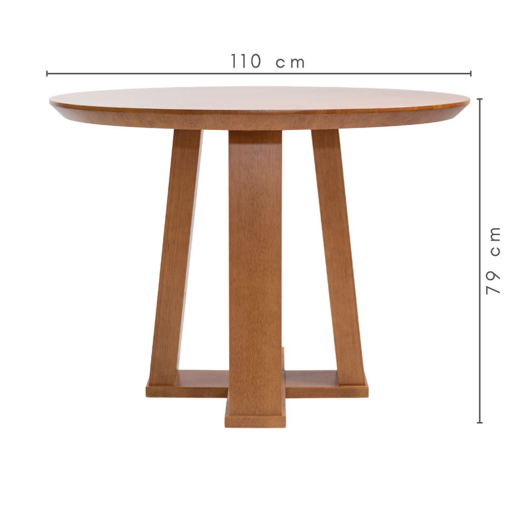 Mesa de Jantar Redonda Rachel Base X Amêndoa e Tampo Amêndoa 110 cm, medidas: A=79 cm C= 110 cm L=110 cm