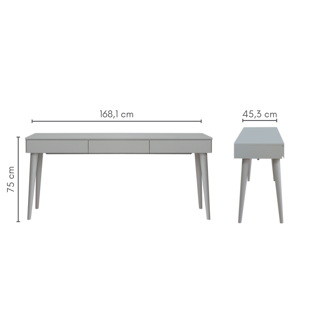 Aparador com 3 gavetas de frente, A=75 cm L=168,1 cm C=45,3 cm