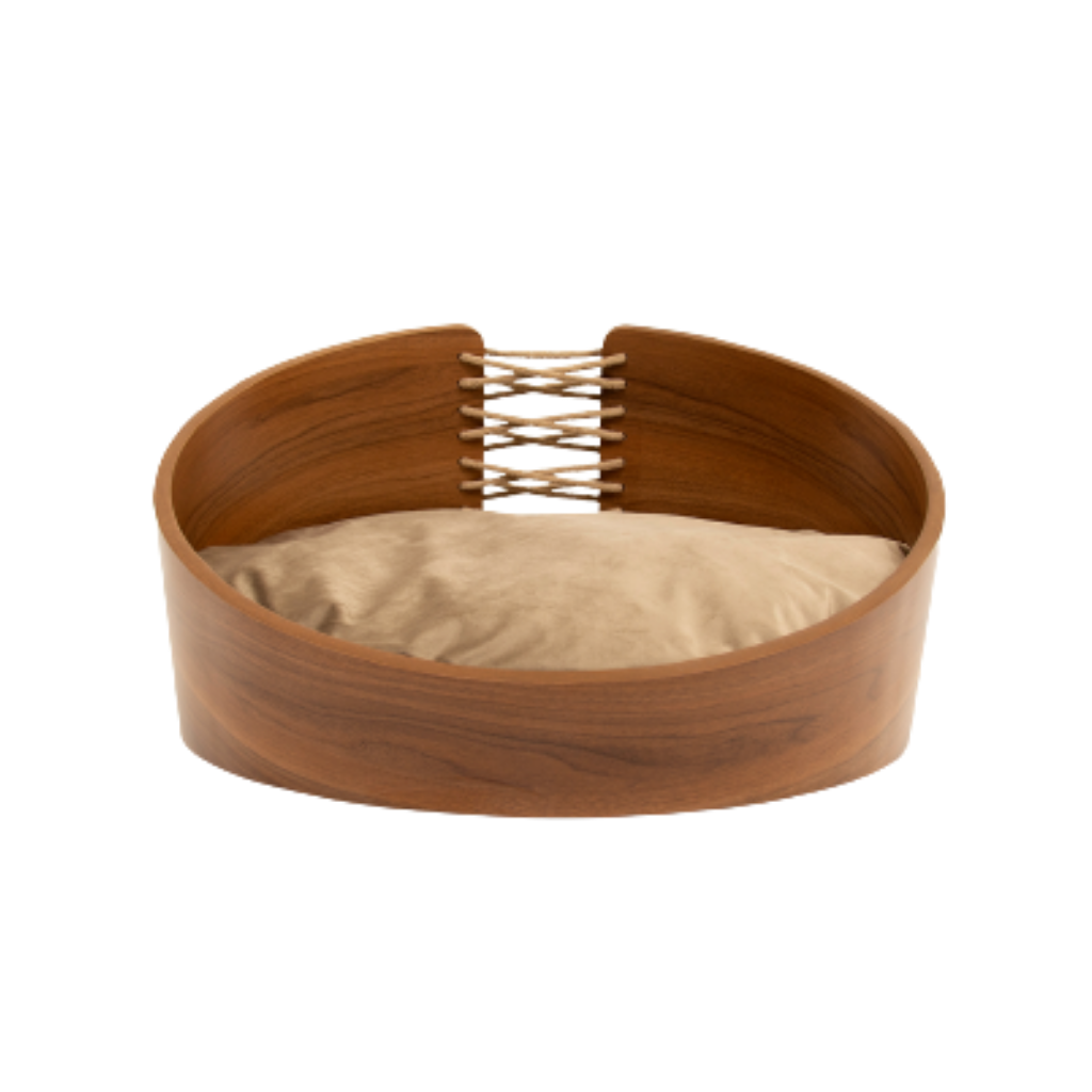 Cama Pet Médio Porte cor Nogueira Hera Veludo Claro