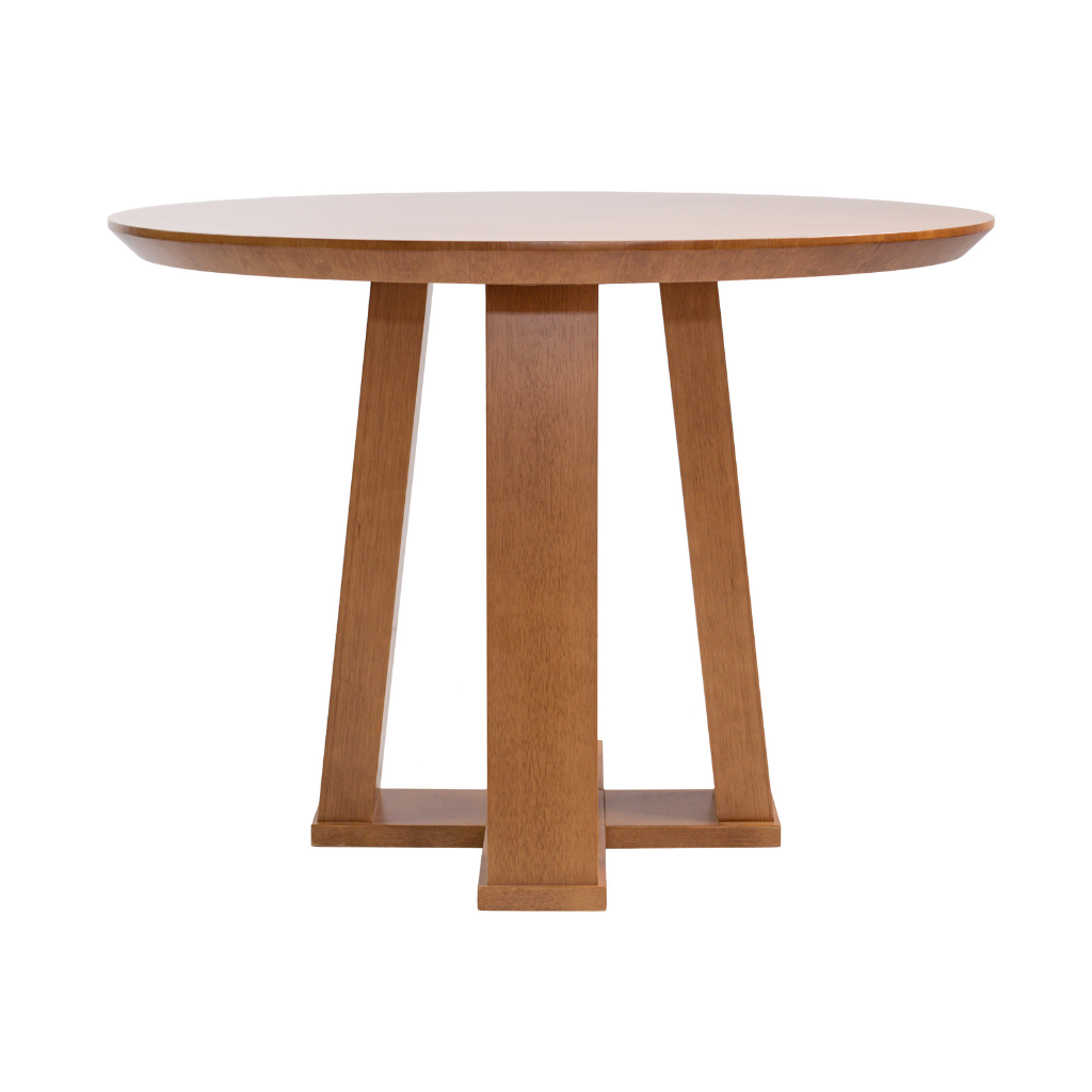 Mesa de Jantar Redonda Rachel Base X Amêndoa e Tampo Amêndoa 110 cm