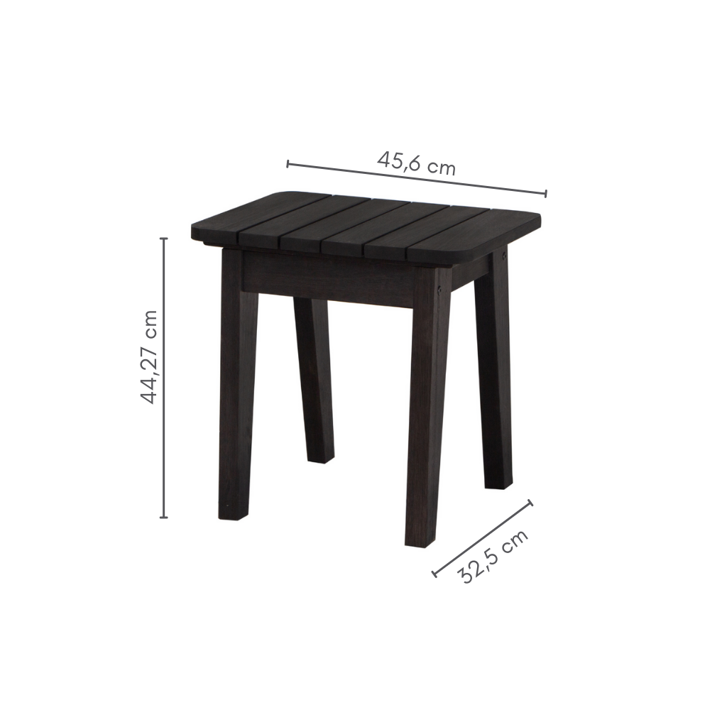 banco baixo ripado cor preta, A=44,27 cm L=32,5 cm C=45,6 cm