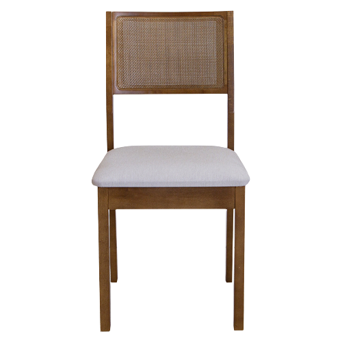 Mesa Redonda Rachel Base X e Tampo Amêndoa 110 cm + 4 Cadeiras Silvia Cor Imbuia com Trama Natural e Tecido Linho Conjunto