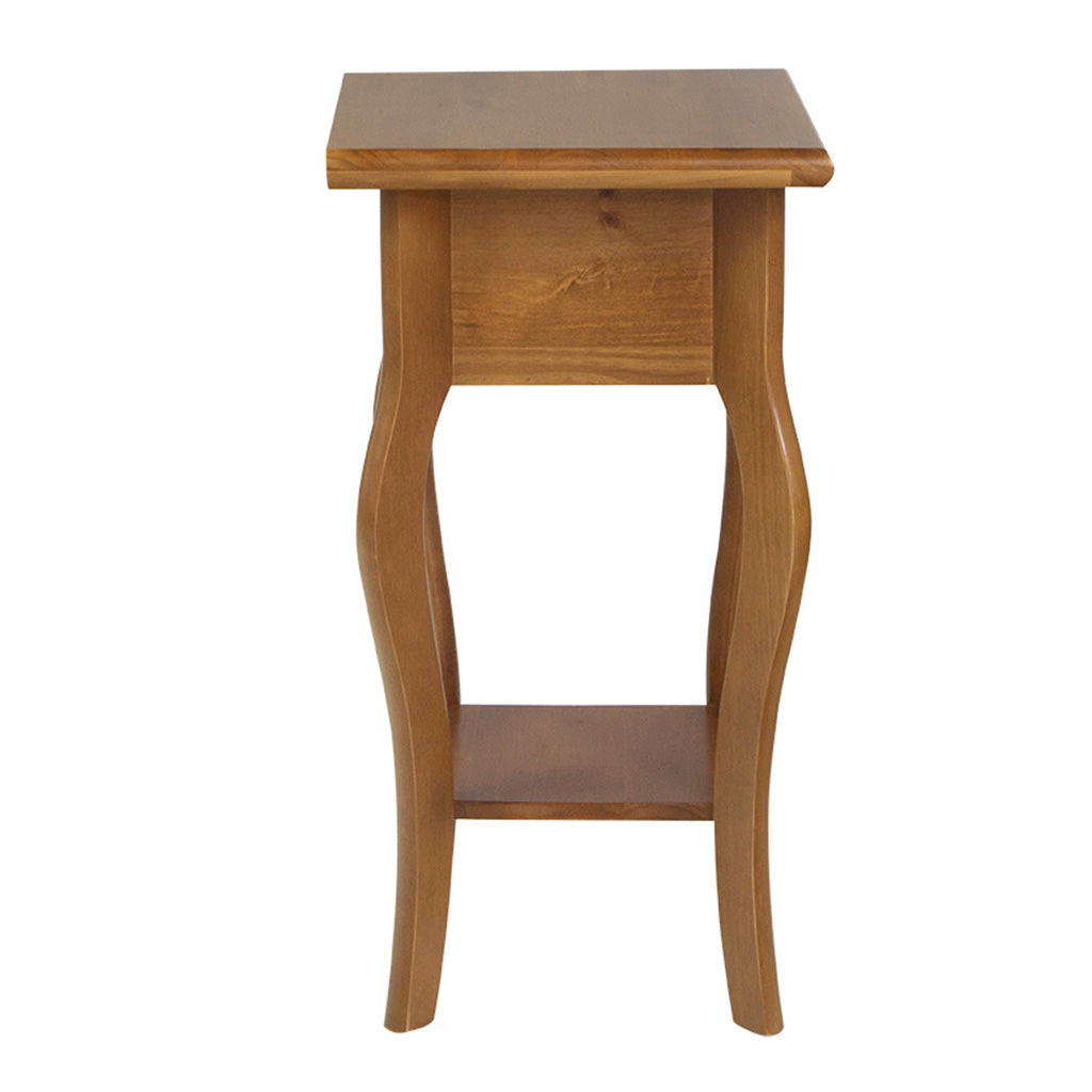 Mesa Lateral Em Madeira Boho Cor Amêndoa, visto de tras