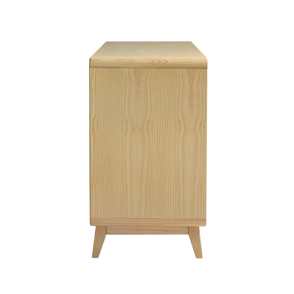 cômoda 4 gavetas e 1 porta evolutivo cor carvalho e branco, vista de lado
