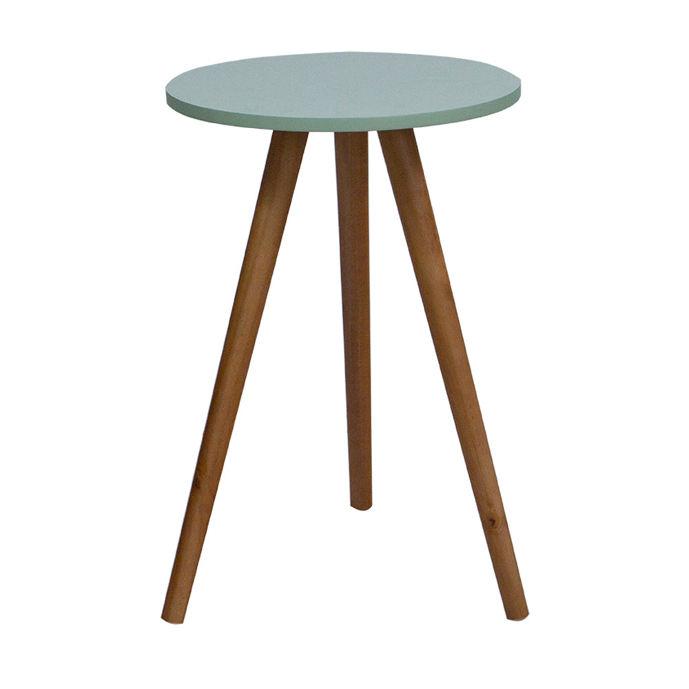 Conjunto de Mesas Laterais Retrô Cor Verde Oliva Pés Palito Cor Natural, visto de frente