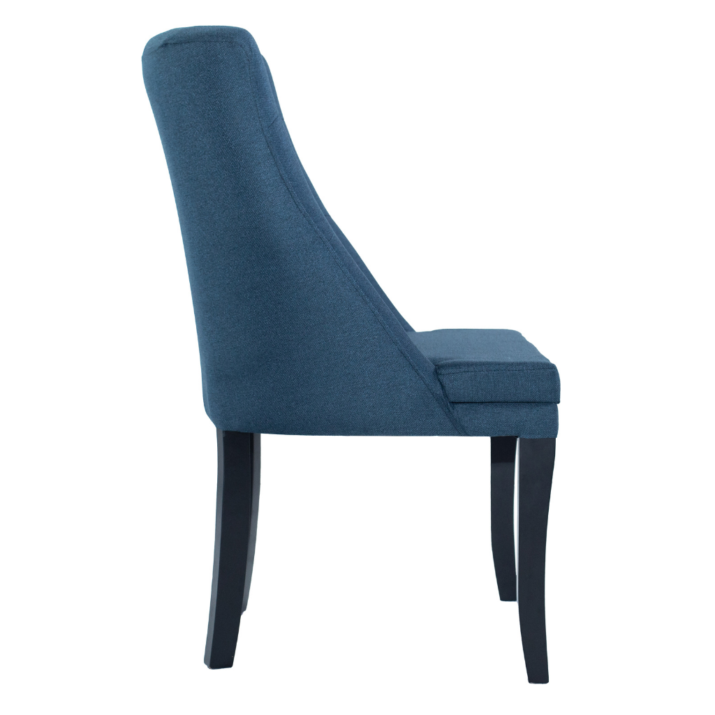 Poltrona Lira Pés Preto Fosco e Tecido Azul Royal, visto de lado