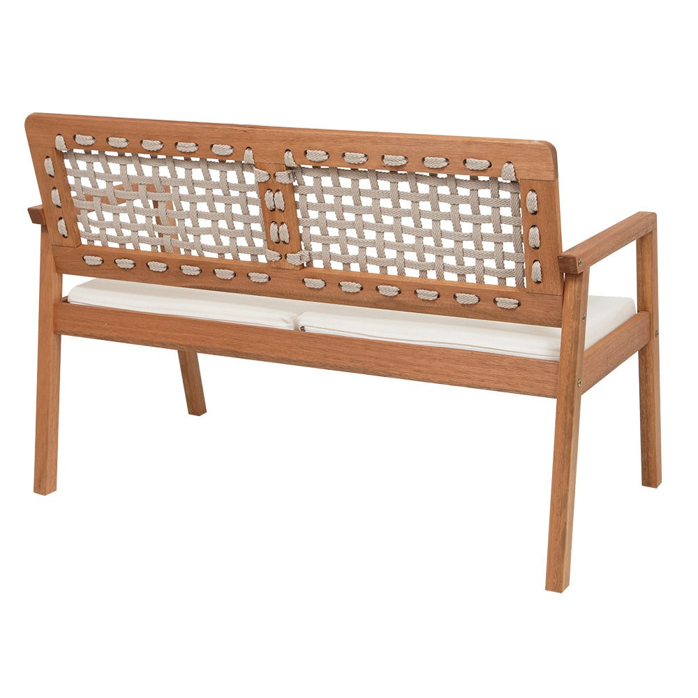 Sofá 2 Lugares Anice Em Madeira Com Corda Bege Tecido Bege Acquablock