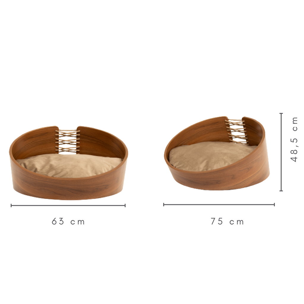 Cama Pet Médio Porte cor Nogueira Hera Veludo Claro