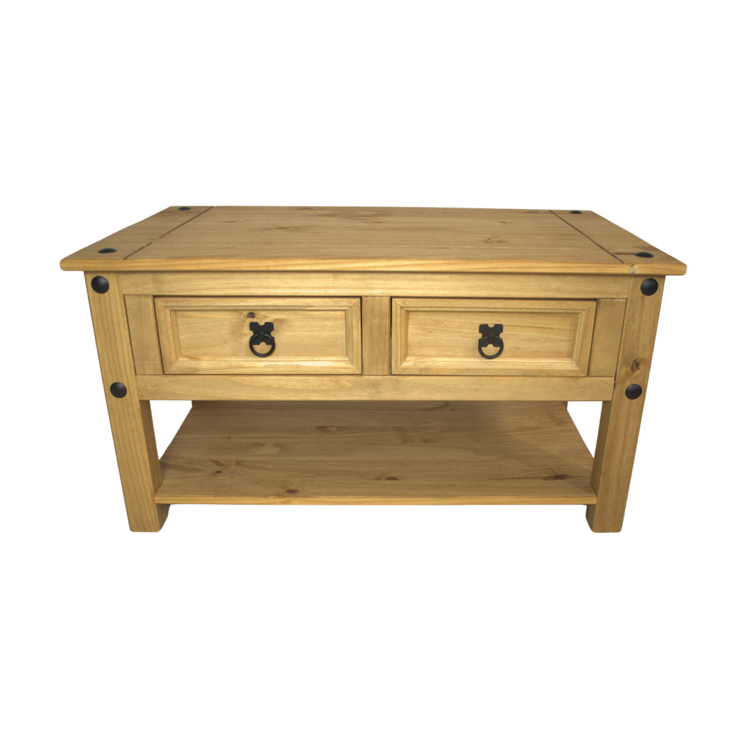 Mesa de Centro 2 Gavetas em Madeira Cor Cera Natural Boho