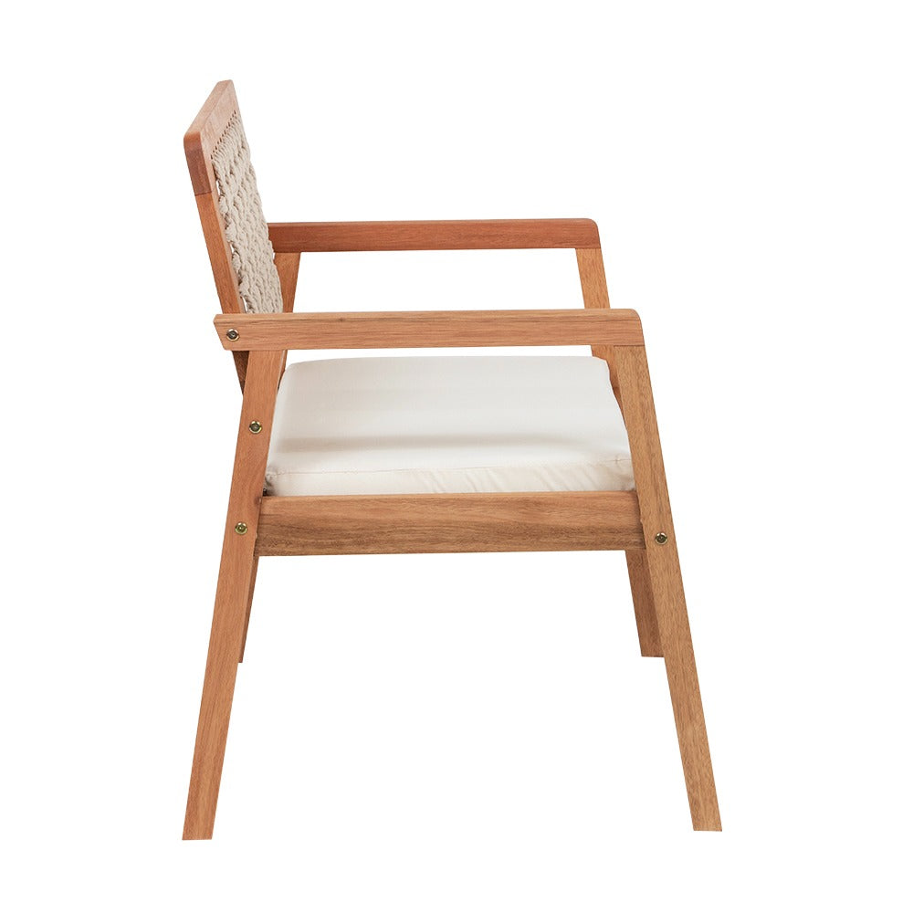 Sofá 2 Lugares Anice Em Madeira Com Corda Bege Tecido Bege Acquablock