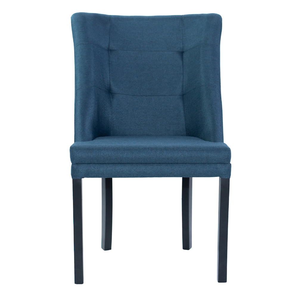 Poltrona Lira Pés Preto Fosco e Tecido Azul Royal, visto de lado