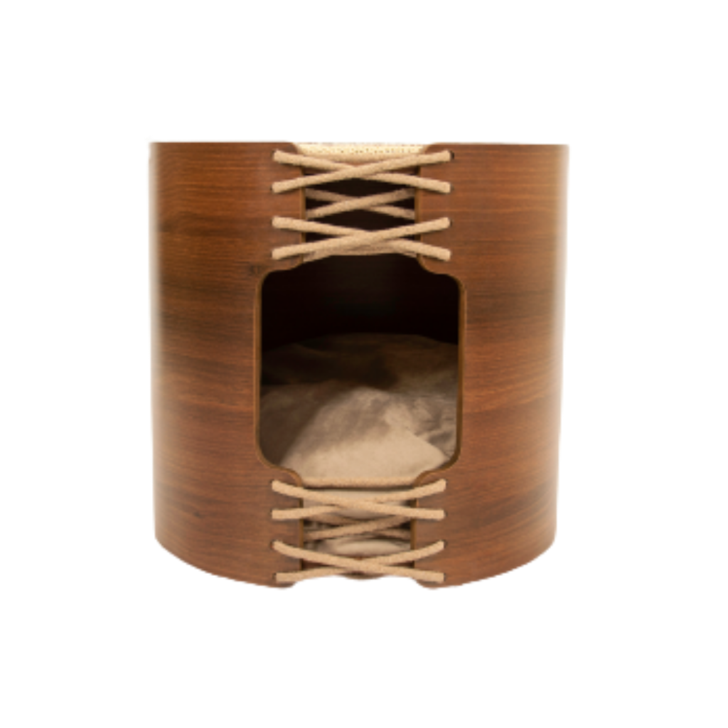 Cama Pet Pequeno Porte cor Nogueira Perseu Veludo Claro