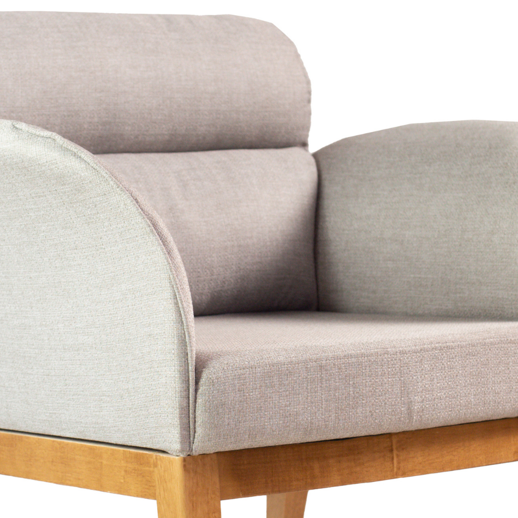 Poltrona Estofada Lip Tecido Linho Cinza, visto de lado