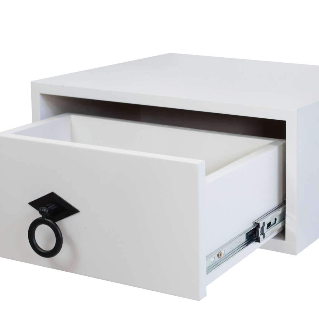 Mesa Lateral Suspensa Betânia em Madeira cor Fendi + prateleira