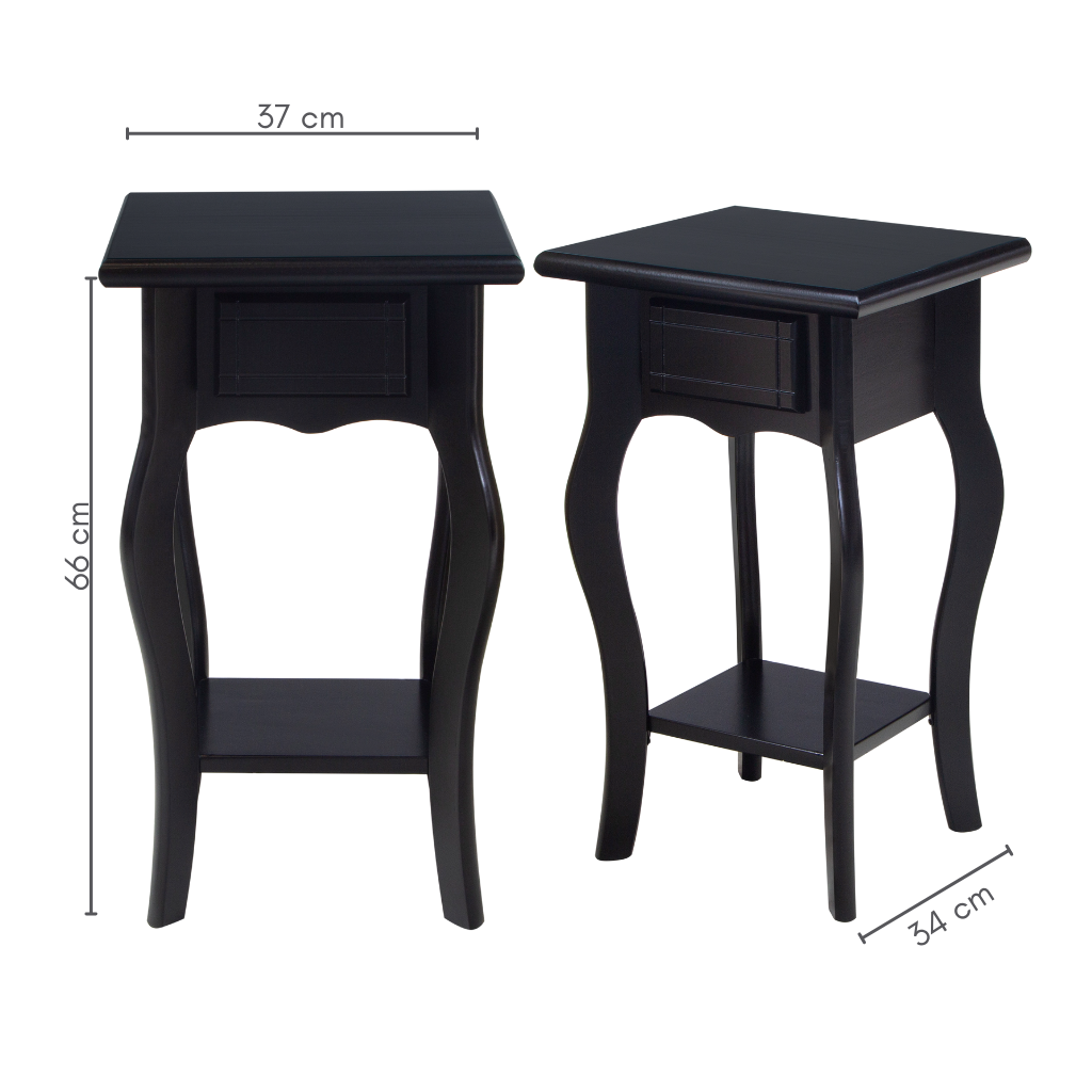 Mesa Lateral Em Madeira Boho Cor Preta, medidas: A=66 cm C=37 cm L=34 cm