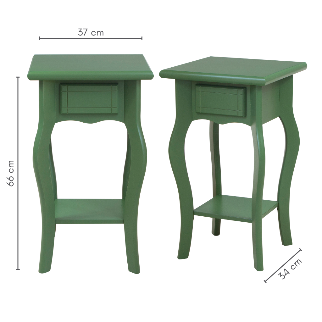 Mesa Lateral Em Madeira Boho Cor Verde, medidas: A=66 cm C=37 cm L=34 cm