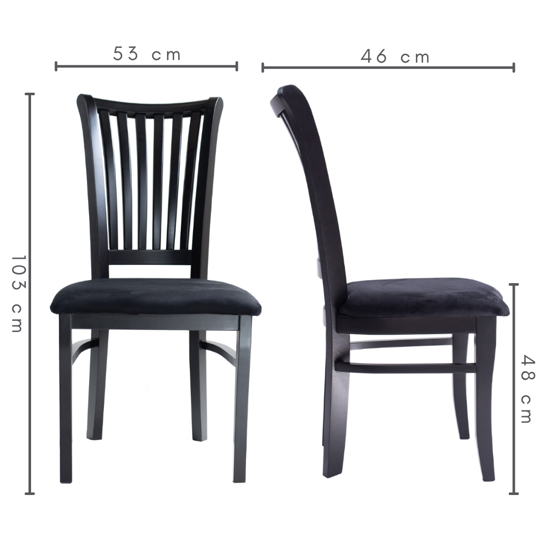 Conjunto 2 cadeiras, cor preto fosco, tecido veludo preto, medidas A= 103 cm L= 46 cm C= 53 cm