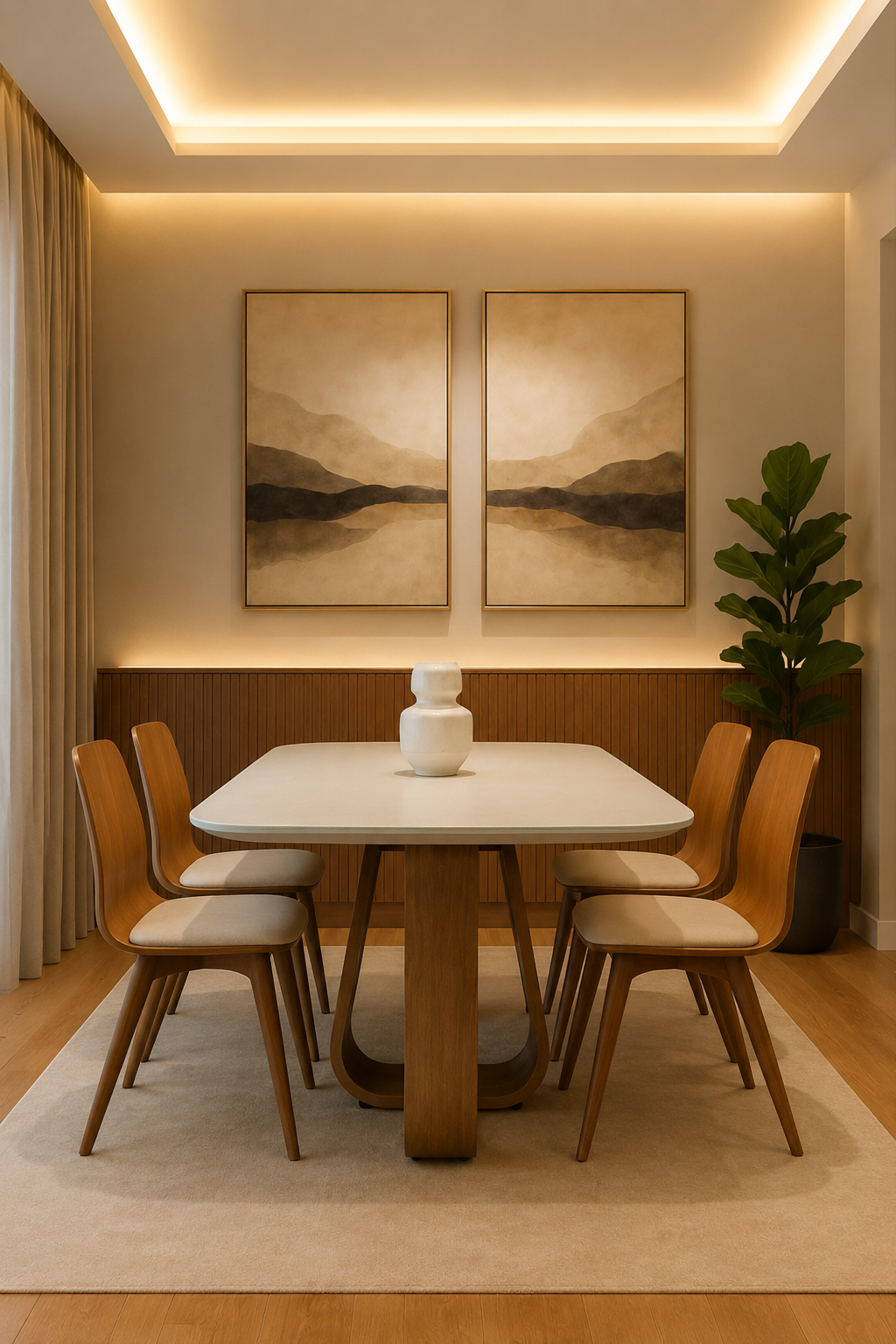 Mesa de Jantar Retangular Helena Cor Freijó com vidro Off White 117 cm
