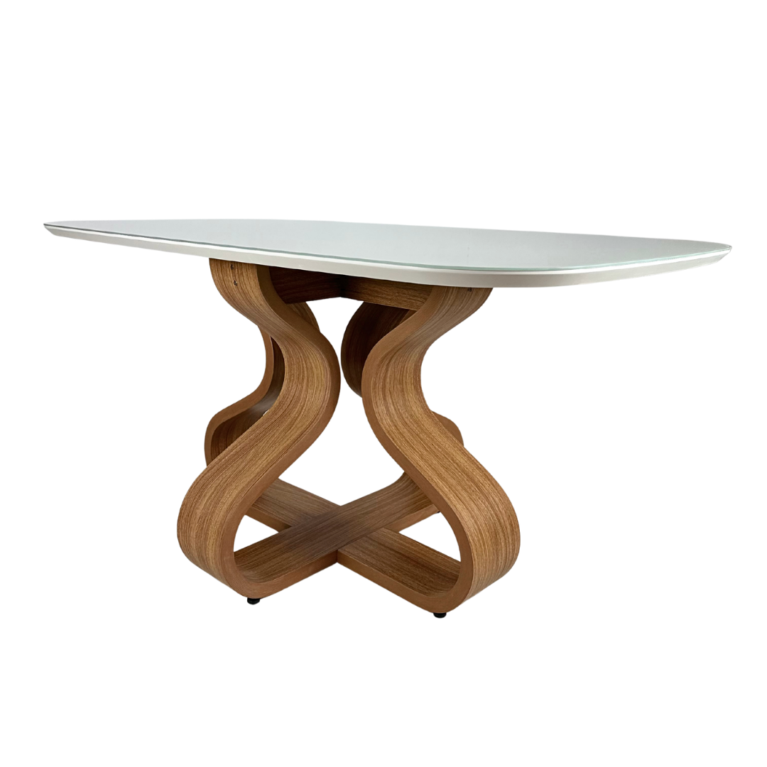 Mesa de Jantar Daiana Cor Freijó com vidro Off White  4 e 6 lugares