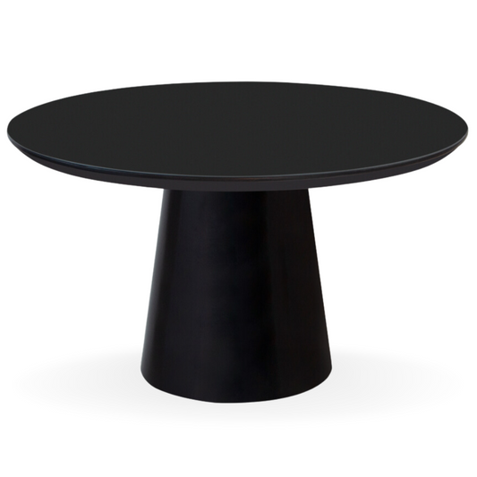 Mesa de Jantar Redonda Rafaela Cone Preto Tampo Preto e Vidro Sobreposto Preto 140 cm