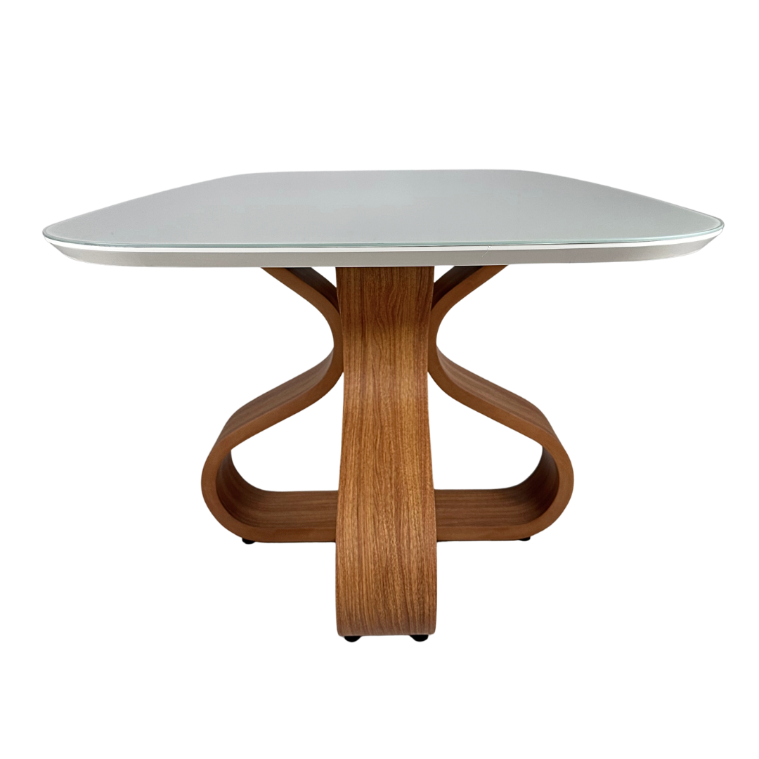 Mesa de Jantar Daiana Cor Freijó com vidro Off White  4 e 6 lugares