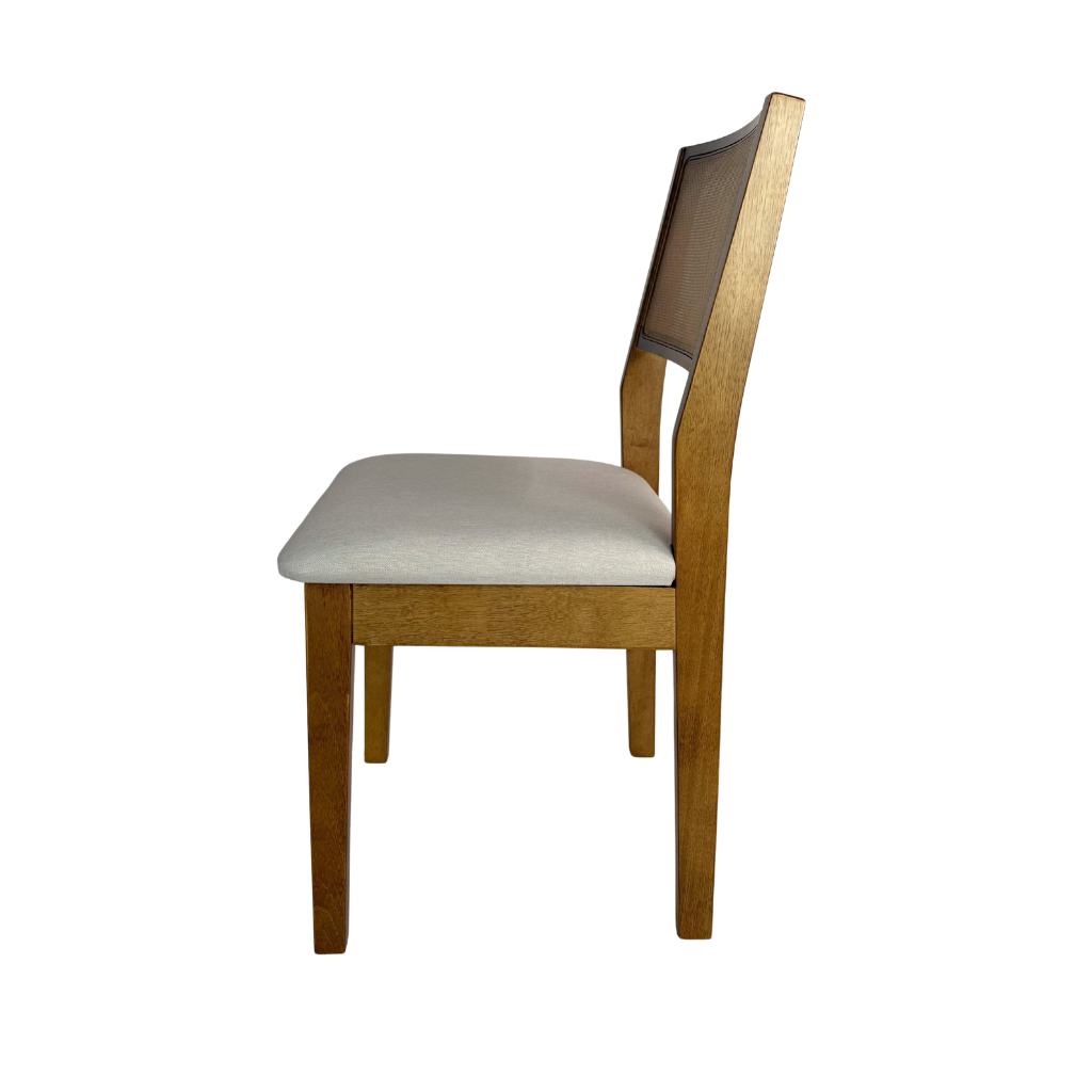 Cadeira de Madeira com Telinha Silvia Cor Imbuia Tecido Linho Creme
