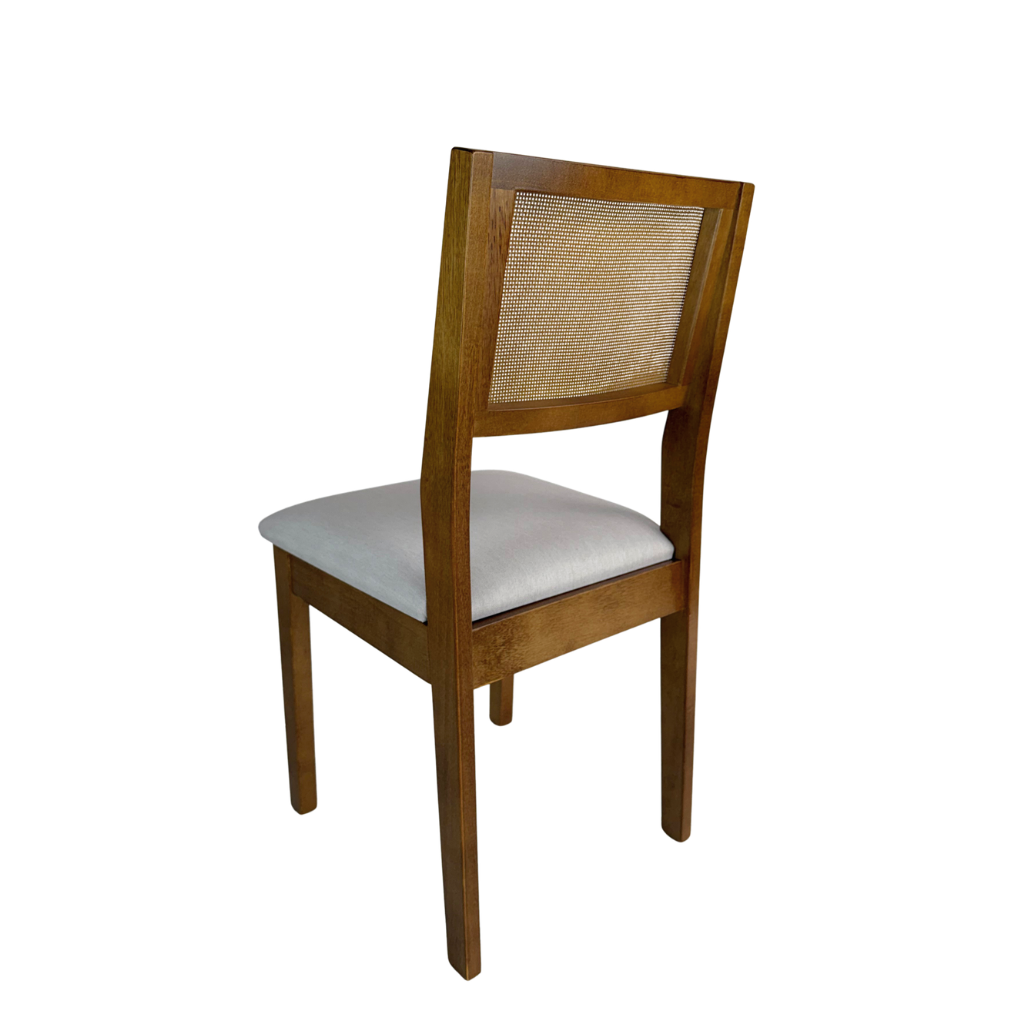 Cadeira de Madeira com Telinha Silvia Cor Imbuia Tecido Linho Creme