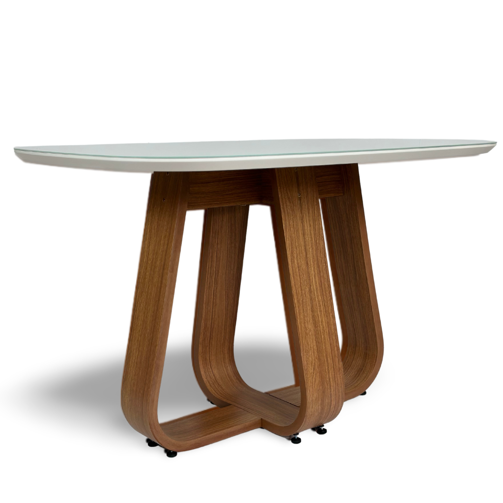 Mesa de Jantar Retangular Helena Cor Freijó com vidro Off White 117 cm + 4 Cadeiras de Jantar Lidiane
