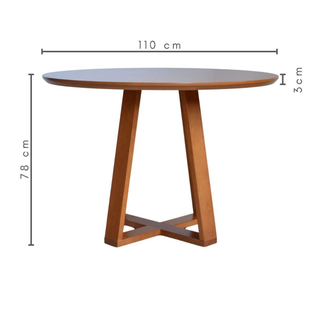 Mesa de Jantar Redonda Lívia Base X Freijó e Tampo Freijó 110 cm + 4 Cadeiras de Madeira Elisa Cor Freijó Tecido Bouclé