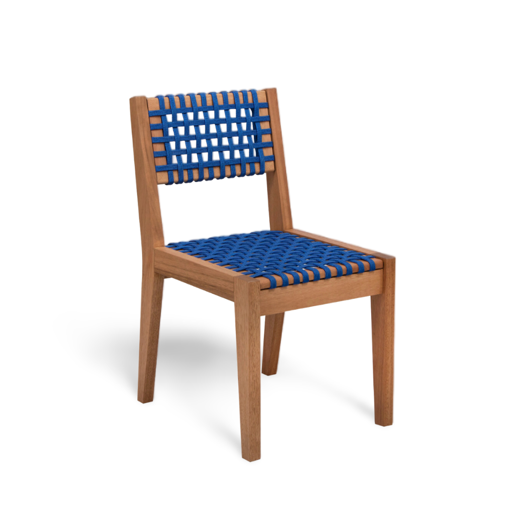 Cadeira de Madeira Anice com Encosto e Assento de Corda Cor Azul
