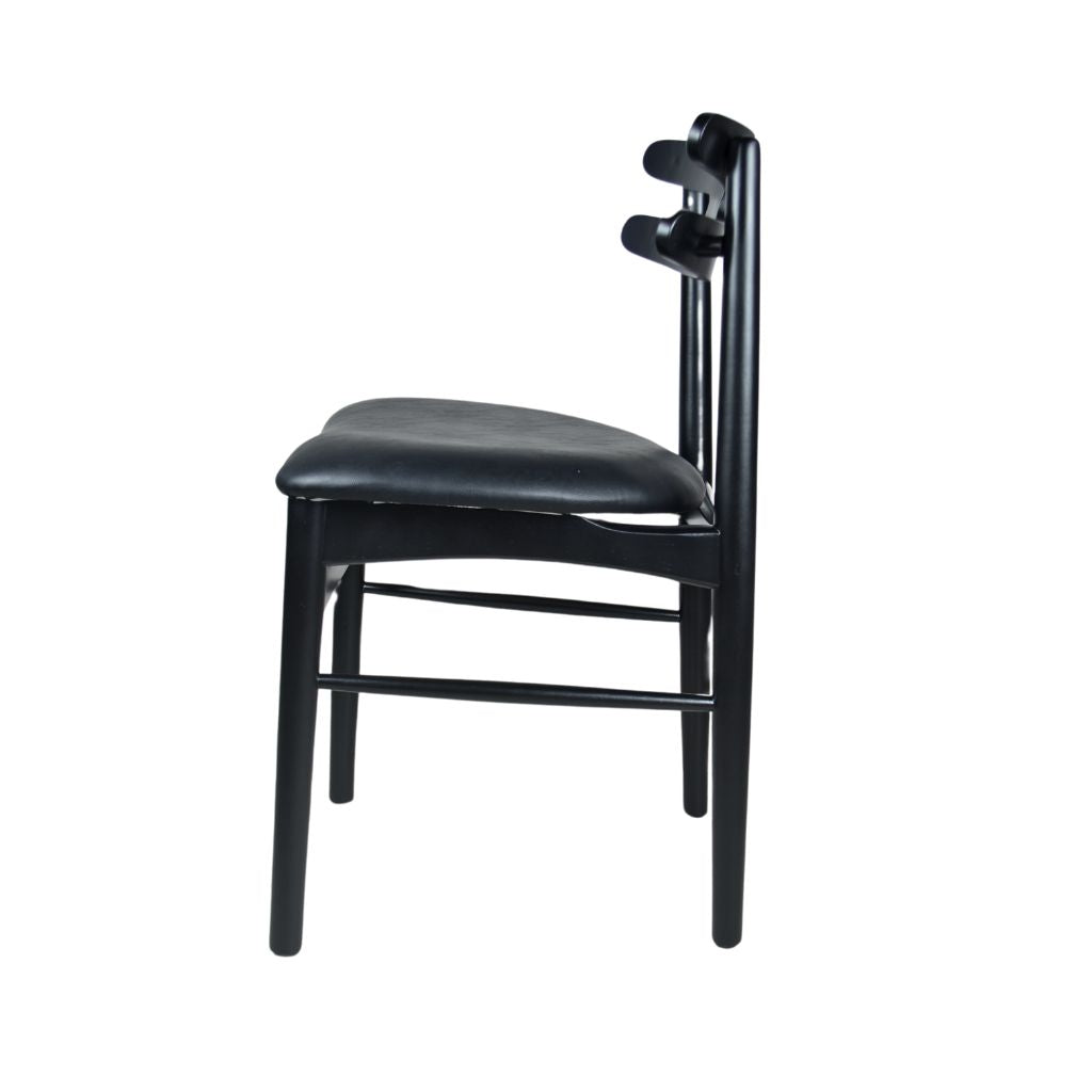 Mesa de Jantar Redonda Margô Cone/Tampo Amêndoa e Vidro Preto 110cm + 4 Cadeiras Madeira HW Hanna Preta Courino Preto