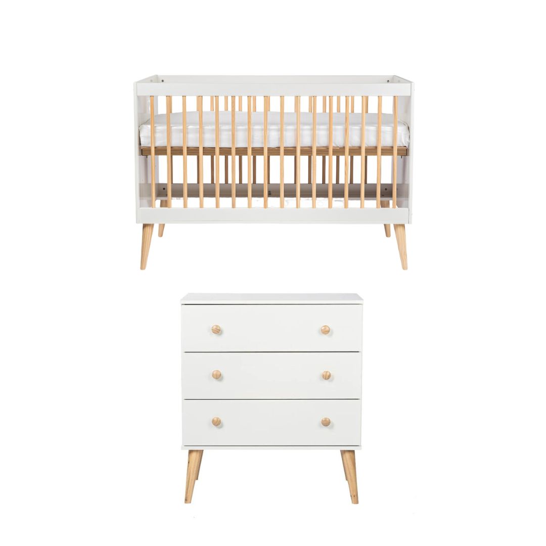 Conjunto Quarto Bebê: Berço 2 em 1 Retrô + Cômoda 3 Gav Puxador Redondo