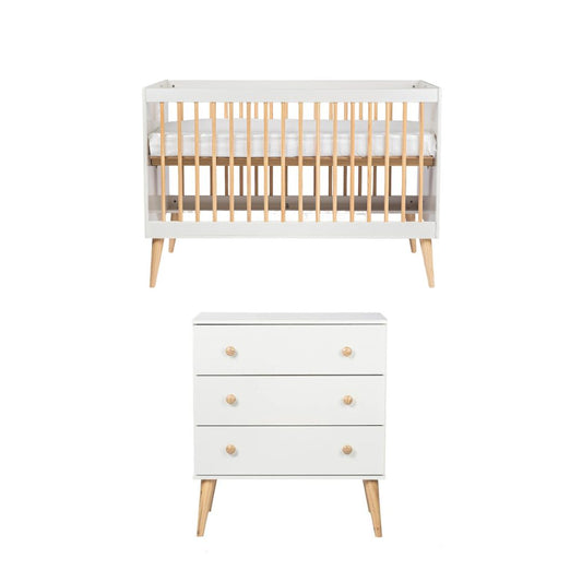 Conjunto Quarto Bebê: Berço 2 em 1 Retrô + Cômoda 3 Gav Puxador Redondo