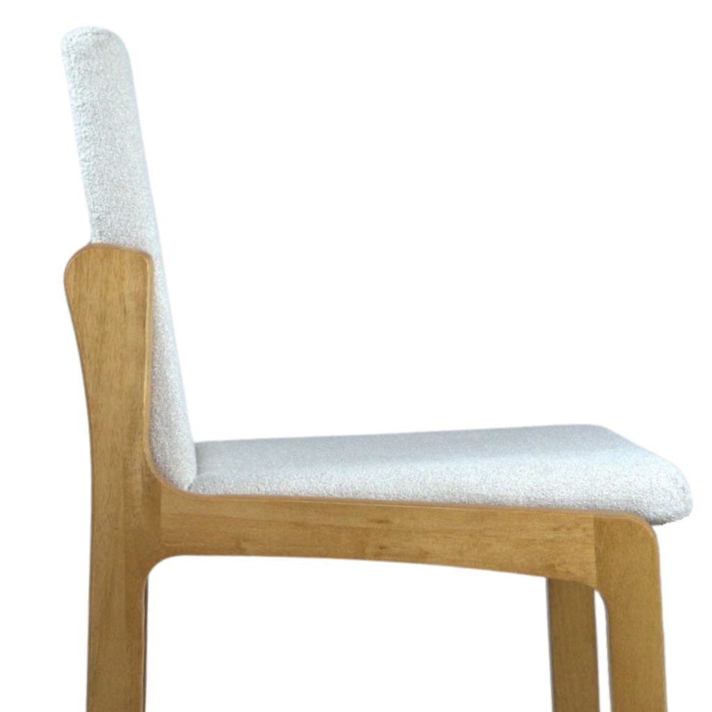 Mesa de Jantar Redonda Lívia Base X Freijó e Tampo Freijó 110 cm + 4 Cadeiras de Madeira Elisa Cor Freijó Tecido Bouclé