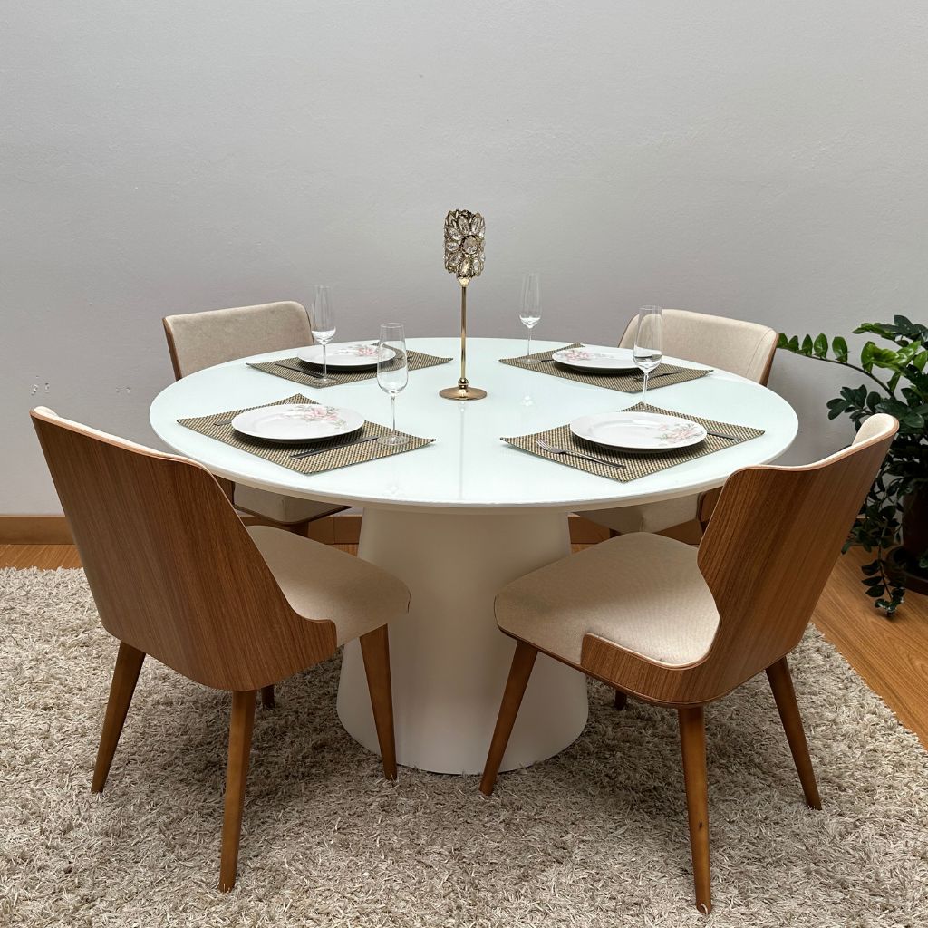 Mesa de Jantar Redonda Merida Base Cone Branca e Tampo Branco 140 cm