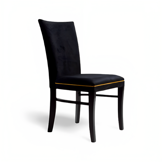 Cadeira Naíma Pés Preto Fosco e Tecido Veludo Preto + Debrum Dourado