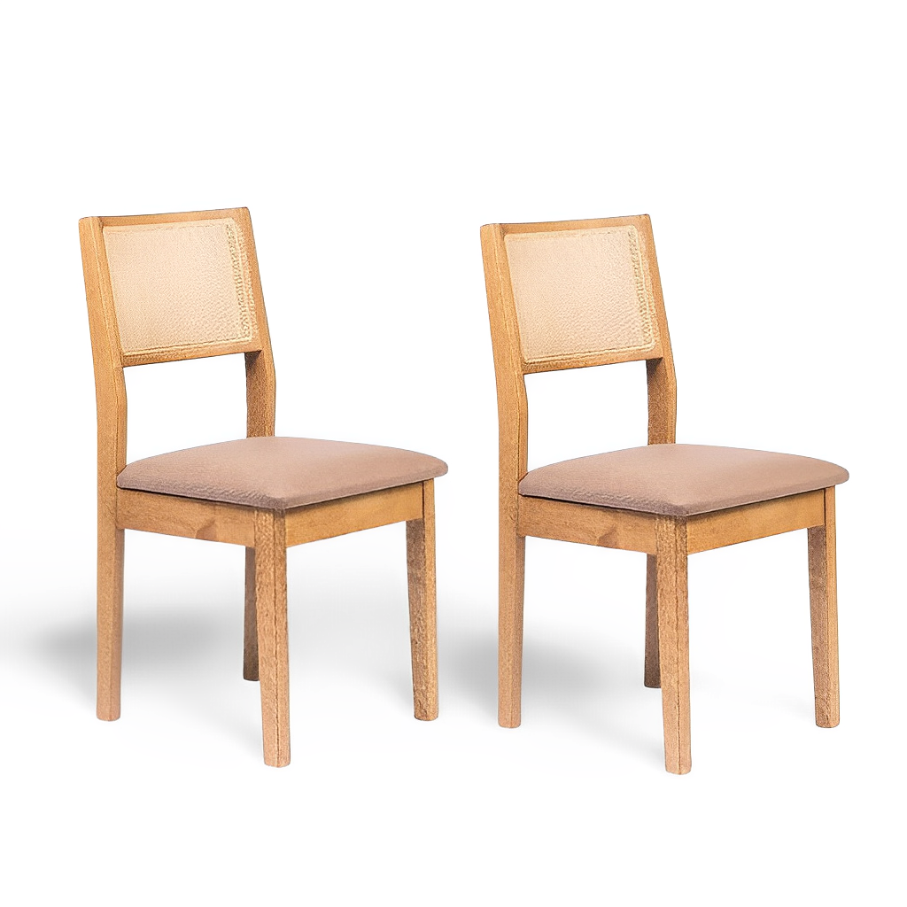 Cadeira de Madeira com Telinha Silvia Cor Amêndoa Tecido Suede Bege - Kit com 2