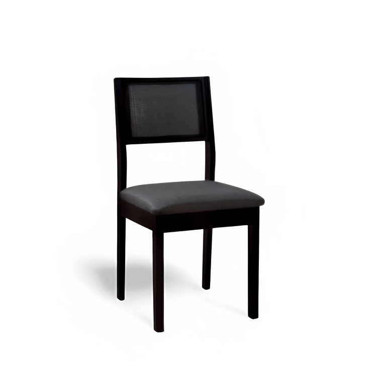 Cadeira de Madeira com Telinha Silvia Cor Preta Tecido Linho Escuro