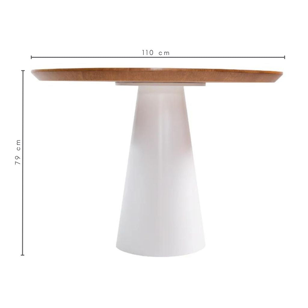 Mesa de Jantar Redonda Stela Base Cone Branca e Tampo Amêndoa 110 cm