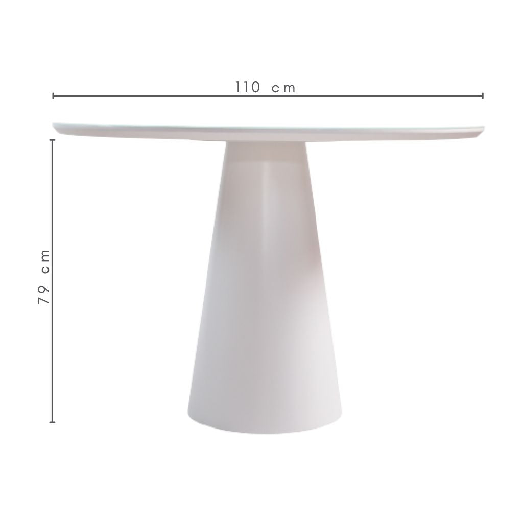 Mesa de Jantar Redonda Nona Base Cone Branco e Tampo Branco Com Vidro 110 cm