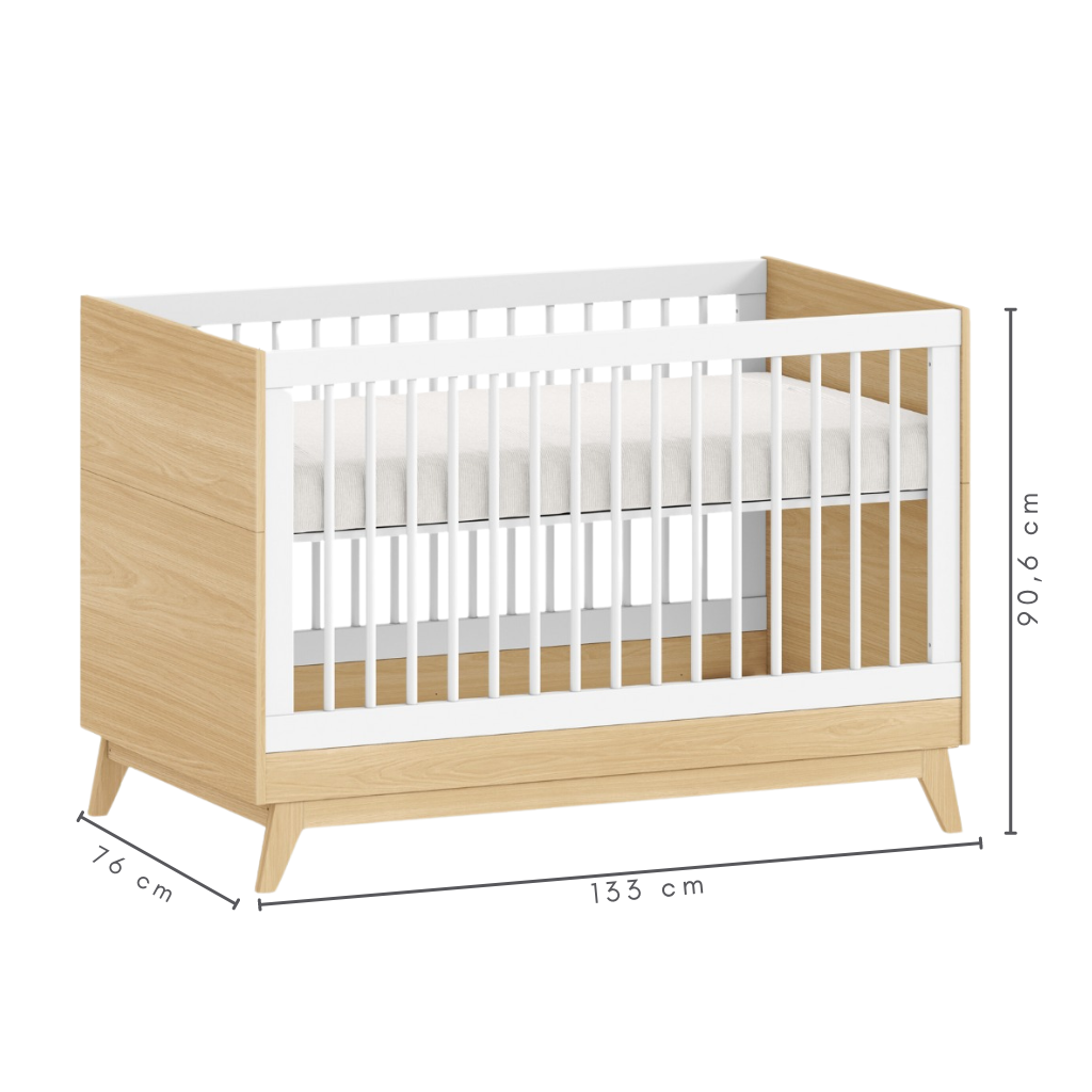 Conjunto Quarto Bebê: Berço + Cômoda 3 Gavetas e 1 Porta Petit Branco e Carvalho