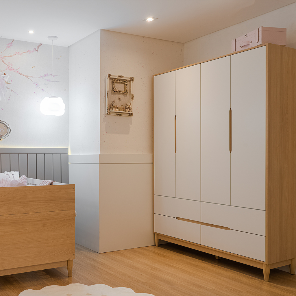 Guarda roupa Guarda roupa infantil Quarto de bebe Quarto criança Quarto claro Guarda Roupa branco Branco com madeira berço 