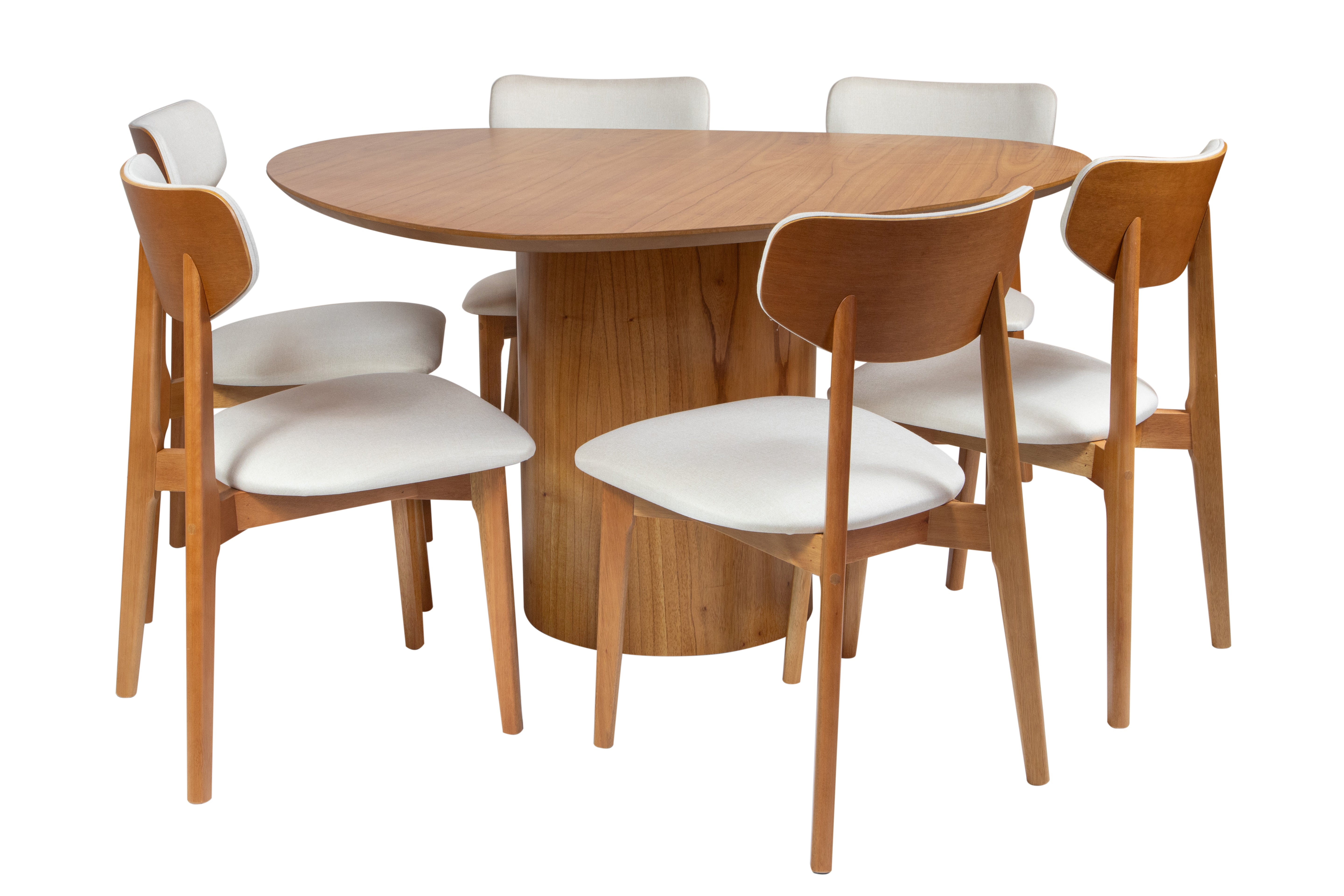Mesa de Jantar Palheta  com Tampo Triangular 140 e Base Cilíndrica em Cinamomo